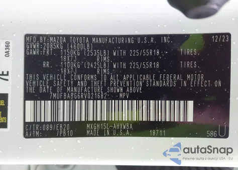2024 Toyota Corolla Cross Hybrid Xse from USA, damaged, VIN 7MUFBABG6RV021682